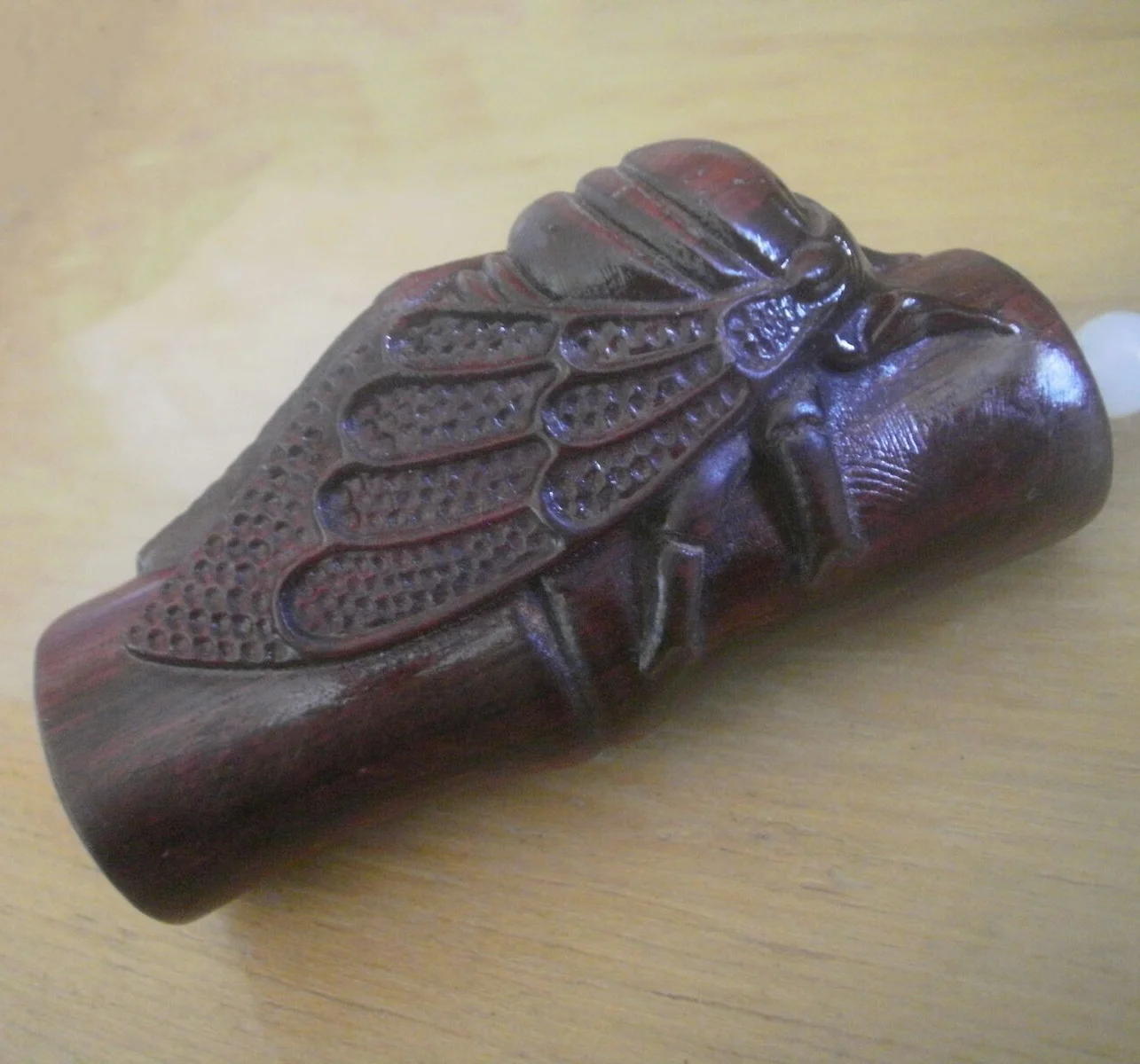 chinese li hua wood hand carving cicada figure statue collectable hand piece