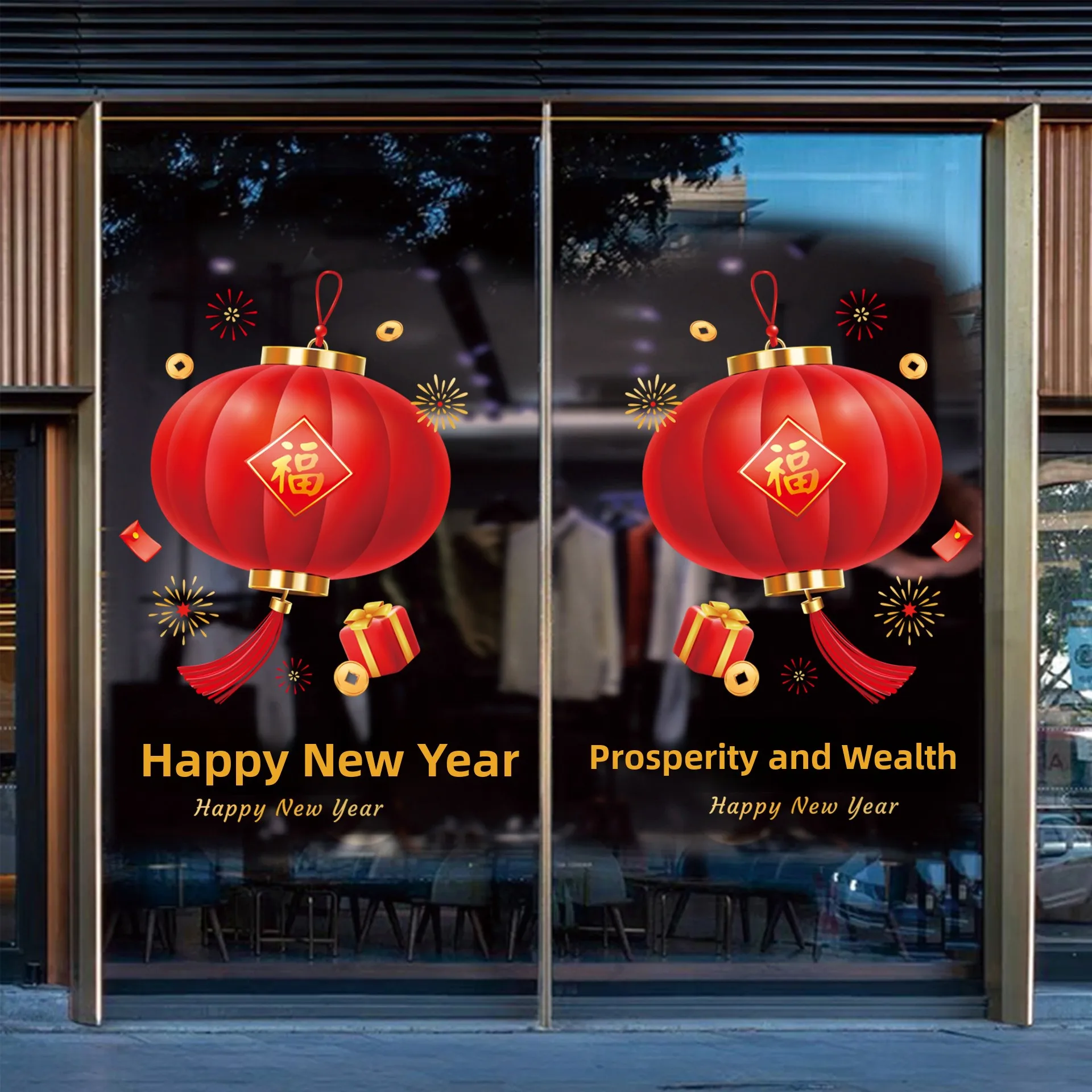 New Year Decorations Static Cling Glass Door Stickers Chinese New Year Window Flowers And Designs Year of the  Short Sleev...
