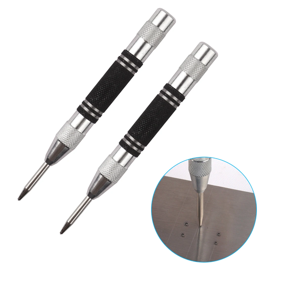 

Automatic Center Punch 5 inch Spring Loaded Center Punch Adjustable Tension Hole Punch for Metal, Wood, Steel Plate(2 Pack)