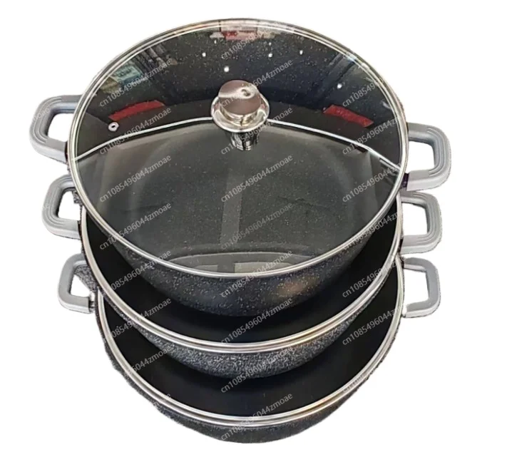 7 Sizes Die-cast Maifan Stone Coated Non-stick Stock Pot Set, Composite Bottom Large Capacity Household Cookware Set