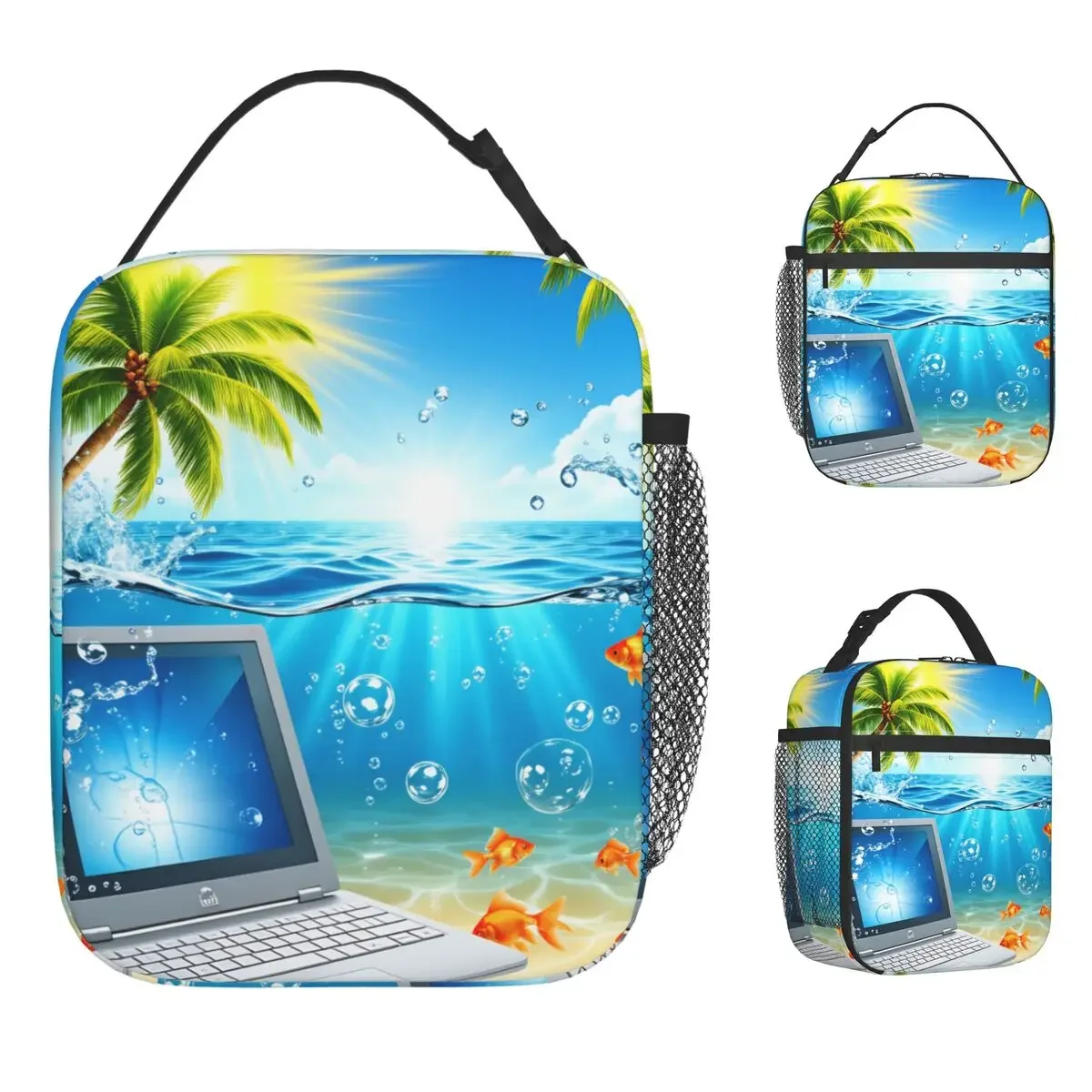 Frutiger Aero Aesthetic Lunch Bag Portable Lunch Box Women Outdoor Picnic Print Cooler Bag Cute Oxford Thermal Lunch Bags