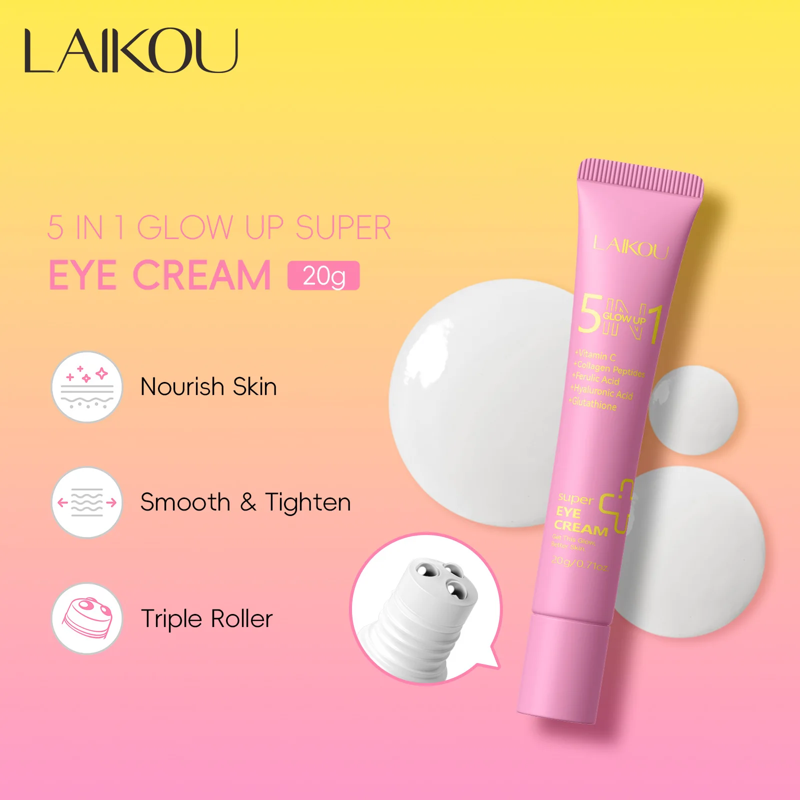 

LAIKOU 20g Five-In-One Eye Cream Smoothes, Brightens And Nourishes The Skin. Super Eye Cream Against Dark Circles