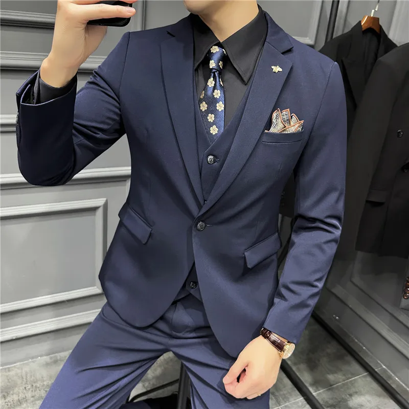 

( Jacket + Vest + Pants ) Men 3 Pieces Set Fashion Casual Business Boutique Mens Suits Groom Wedding Prom Tuxedo Suit Sets 7XL