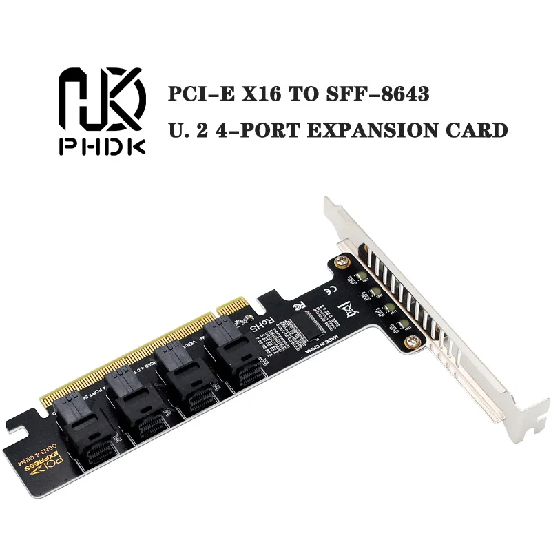 

PCIeX16 to 4-port U-2 NVME SFF-8643 SFF-8639 Expansion card PCIe4.0 Split card