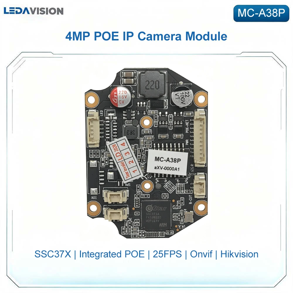 MC‑A38P Integrated POE Dual‑Light IP Camera Module SSC37X 25FPS Human Detection PCB Board for Security Surveillance