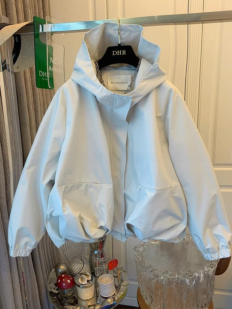 

Unique Casual Sle Women's Windbreaker Spring Autumn Bloom ort Jaet Loose Fitting Korean Version Commute Sle Coat