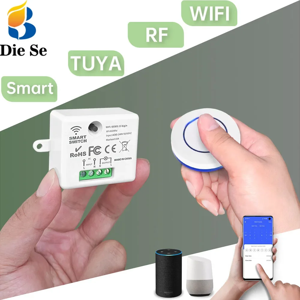 

WiFi RF light Switch Tuya Smart Life AC 110V 220V Relay Receiver 433mhz RF Push Button Transmitter Work with Alexa for LED Lamp