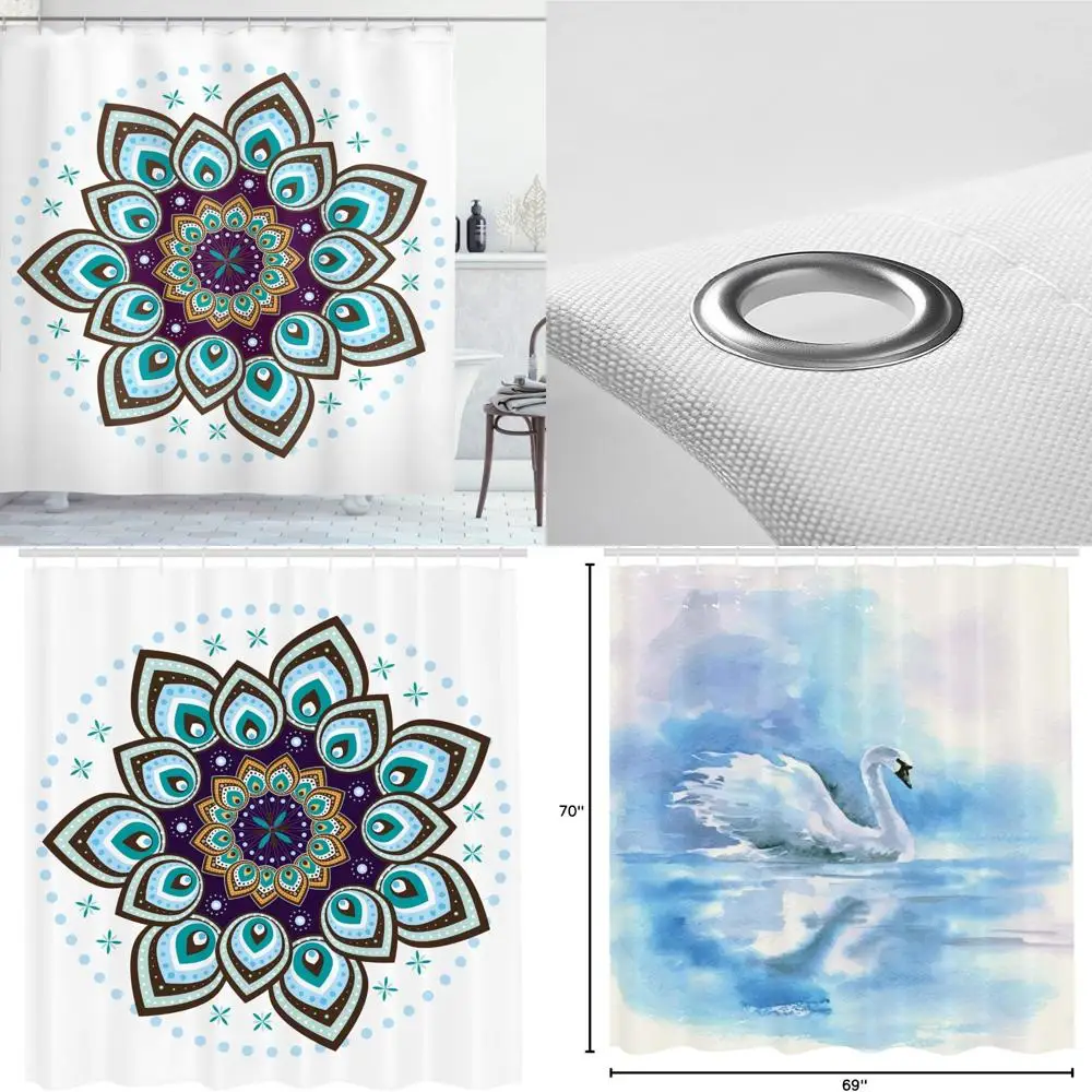 

ethnic lotus mandala shower curtain: bohemian retro folk art bath decor