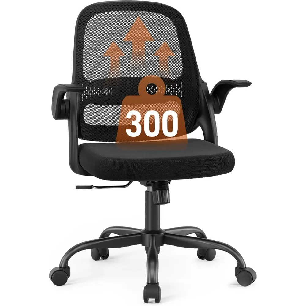 Black Ergonomic Mesh Office Chair Flip-Up Arms Breathable Back 360° Swivel Rolling Desk Chair BIFMA Certified 300 Lbs Support