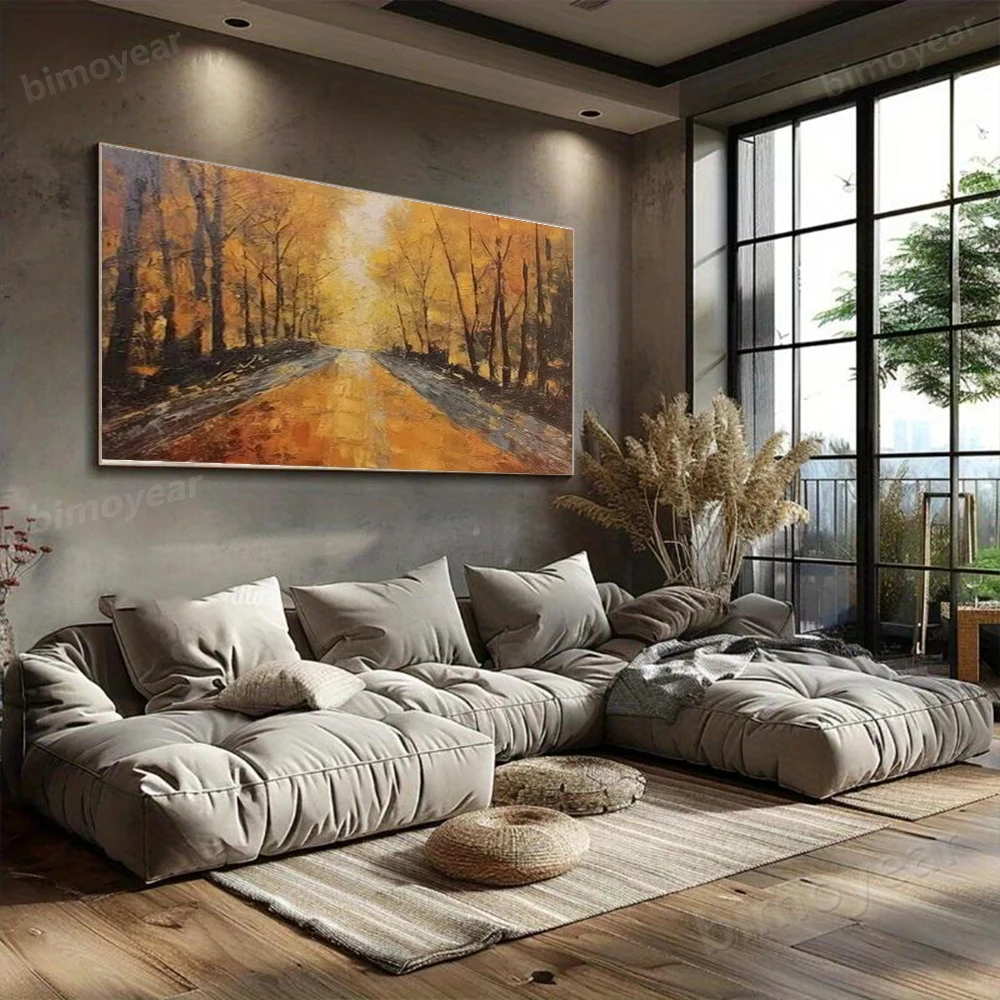 100% رسمت باليد مجردة النفط اللوحة الرجعية جدار صورة فنية على قماش البني الغابات جدارية لغرفة المعيشة ديكور المنزل الطلاء
