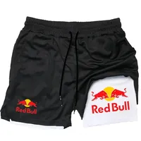New men's 2-in-1 Red Bull sports shorts breathable casual quick drying double-layer shorts summer running sports underwear M-3XL