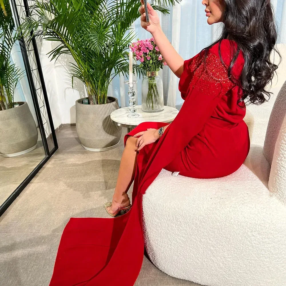 

Элегантные вечерние платья русалки с длинными рукавами для выпускного вечера Красный шифон с разрезом по бокам и бусинами Арабское вечернее платье Платье для выпускного вечера по индивидуальному заказу