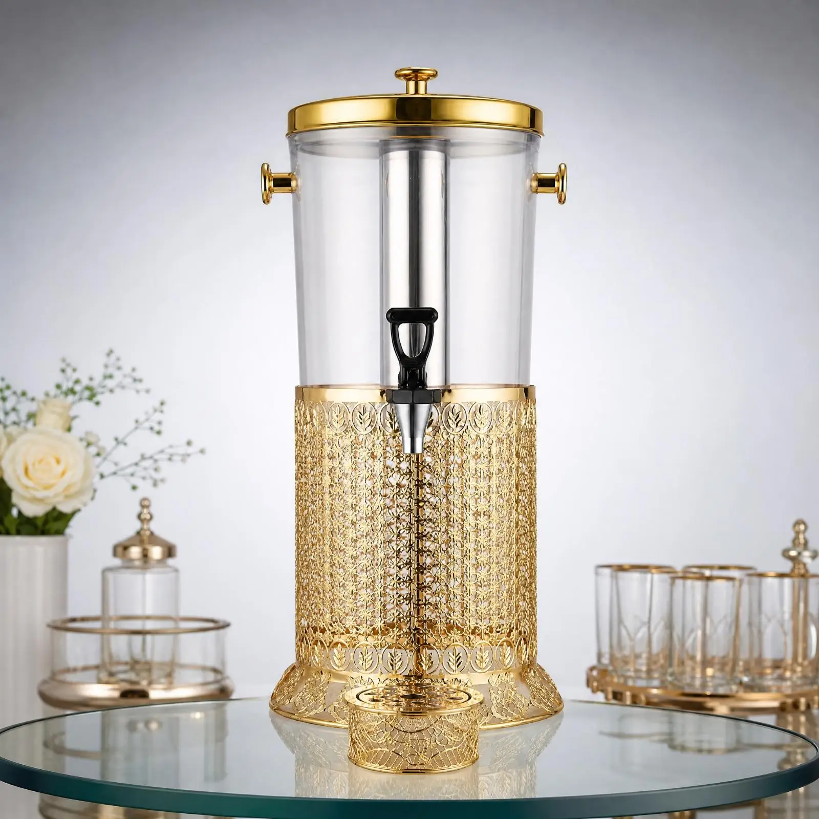 Large 16L PC Beverage Dispenser with Ice Cylinder for Buffets and Catering Events Stainless Steel Faucet