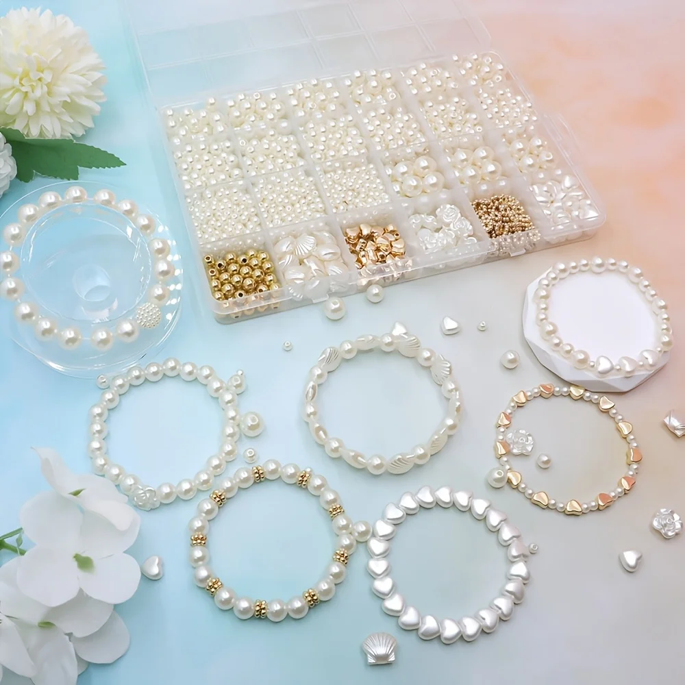 6-10mm Acrylic Round Bead Golden Heart and Various Perforated Decorative Bead Set Boxes, Can Be Used as Gift Bracelets for DIY