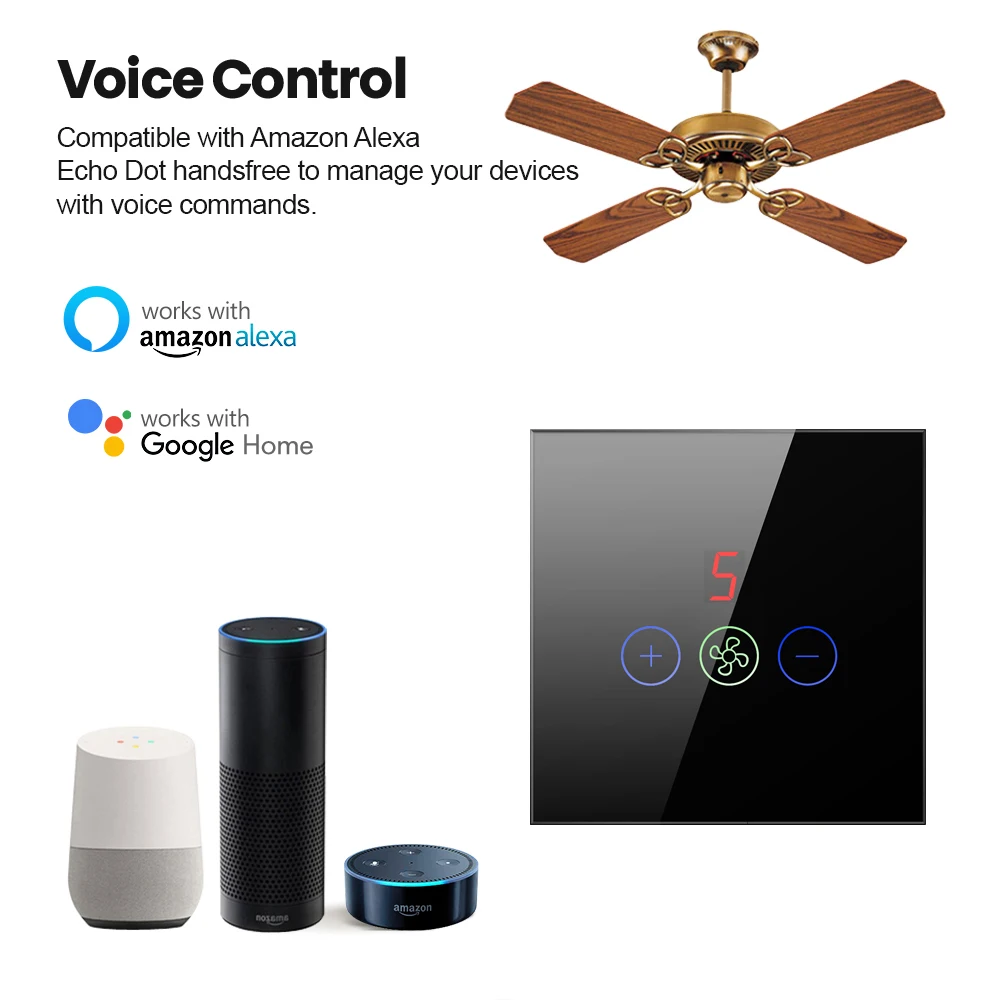 AVATTO Smart Wifi Ceiling Fan Switch,EU/US Tuya Smart Life Remote Timer and Various Speed Control Work with Alexa, Google Home