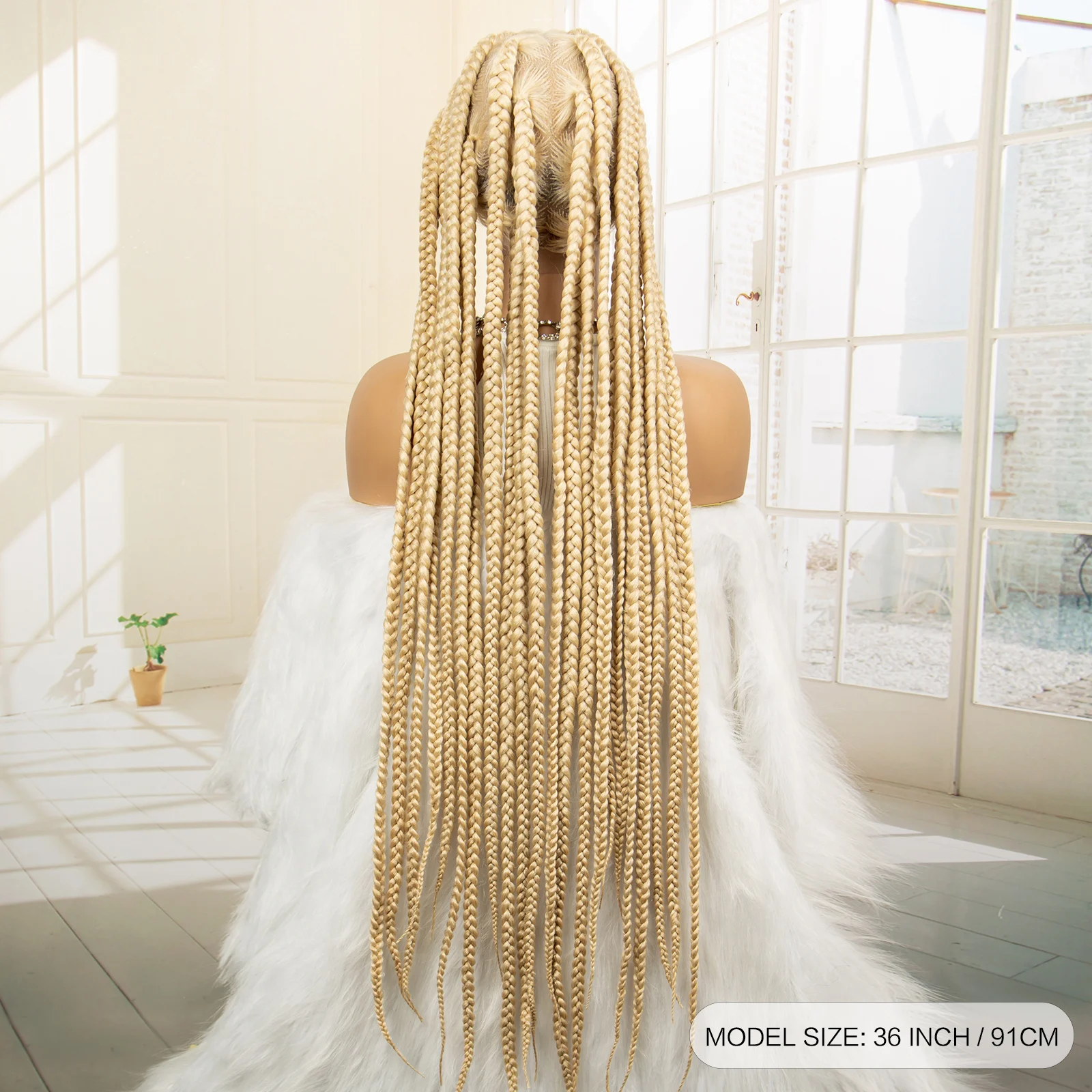 Synthetische Full Lace 613 # Blonde Gevlochten Pruiken Voor Zwarte Vrouwen Knooploze Doos Vlechten Pruik Twist Cornrow Vlechten Pruik Met Babyhaar