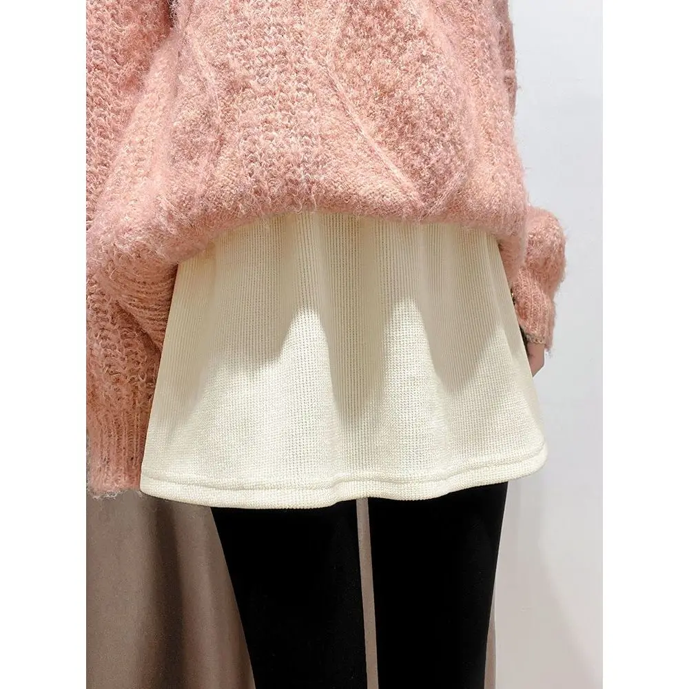 Women's Fleece Lined Thickened Sharkskin Pants High Waist A-Line Skirt Pure Color Commute Style Inner Wear Sweatshirt Base Layer