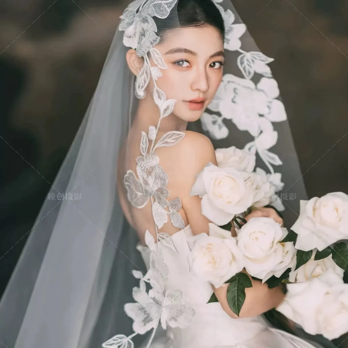 Luxury Lace Mantilla Wedding Veil For Bride White Flower Edge Bridal Veils Chapel Catholic Cathedral Veil Wedding Accessories