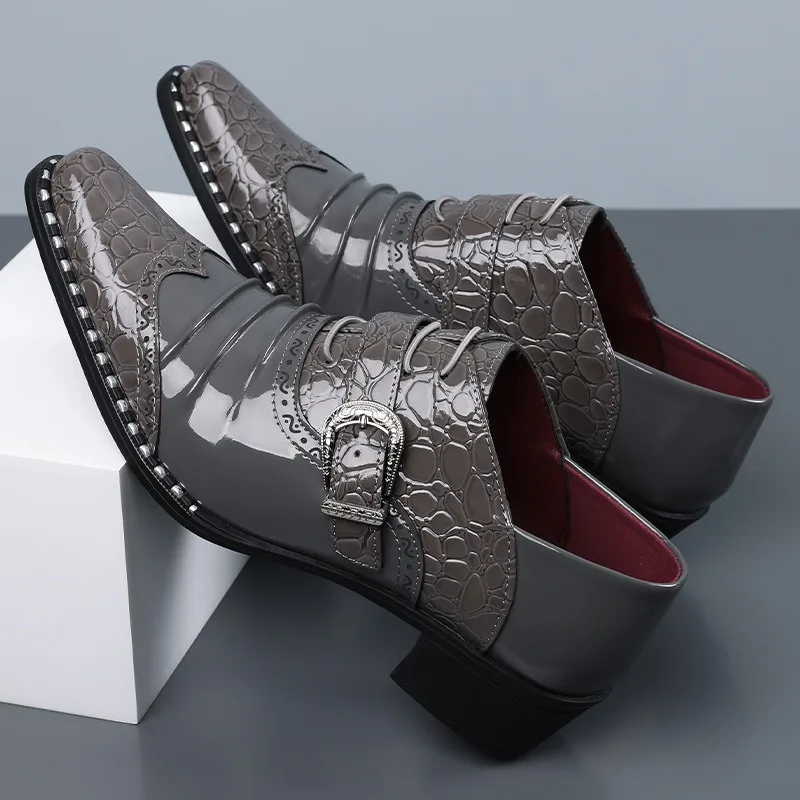 4.5cm Heels Man Patent Leather Shoes Pointed Toe Formal Shoes for Man Eleganti Wedding Oxford Shoes Man Chaussures Homme Mariage