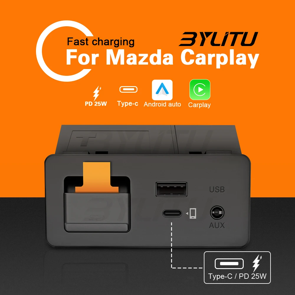 

PD25W Fast Charge Type-c Interface Wired CarPlay Android Car Adapter UBS Hub OEM Suitable For Modification Mazda 2 3 6 CX30 CX5