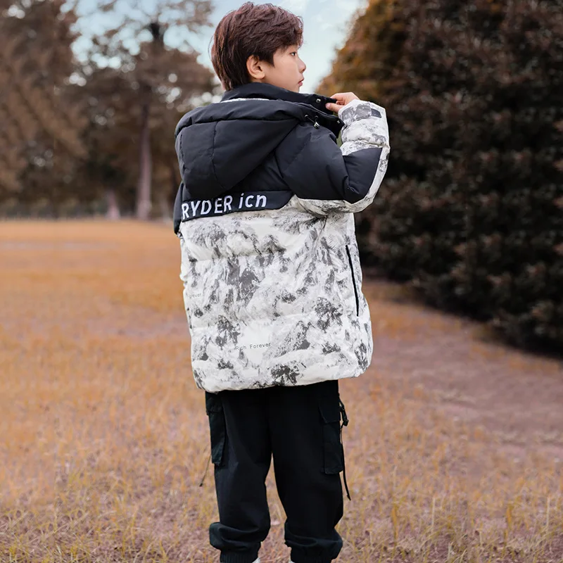 New children's down jacket for boys, medium to long size, Korean version, thick and loose fit, children's clothing, medium to la