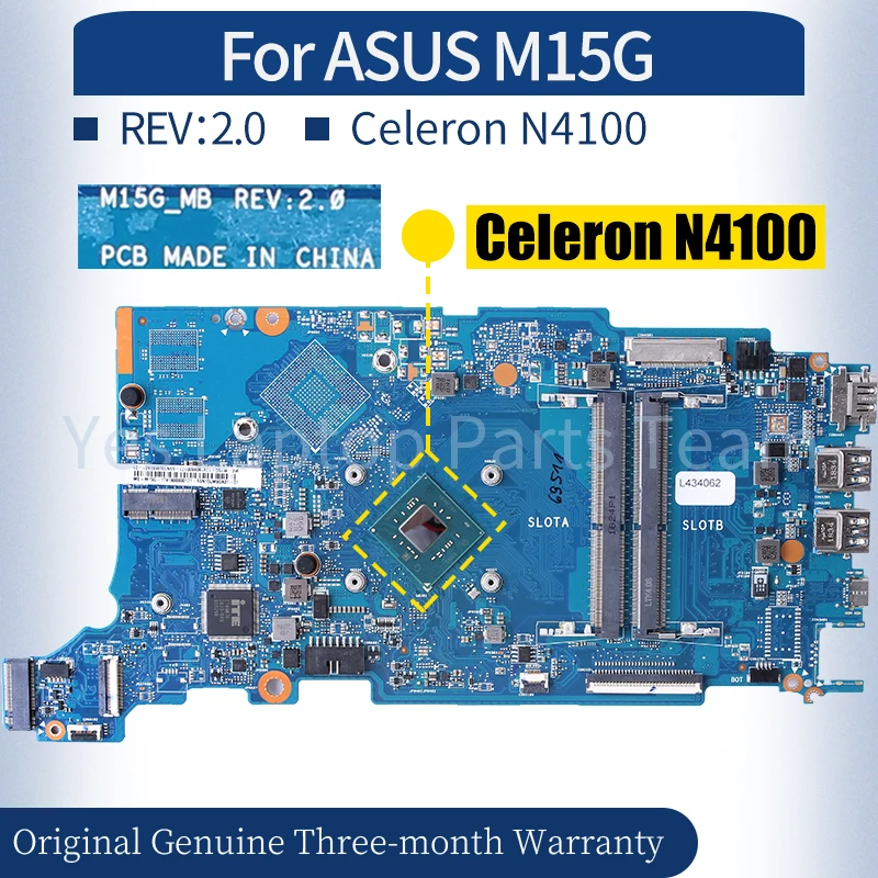 

Материнская плата REV: 2,0 для ноутбука ASUS M15G, 69N15LMB0A01 Celeron N4100, материнская плата для ноутбука