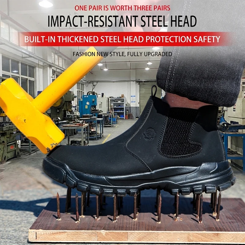 Unisex Steel Toe Kevlar Anti-Puncture EVA Sole Microfiber Upper Easy On Off Construction Work Boots Safety shoes