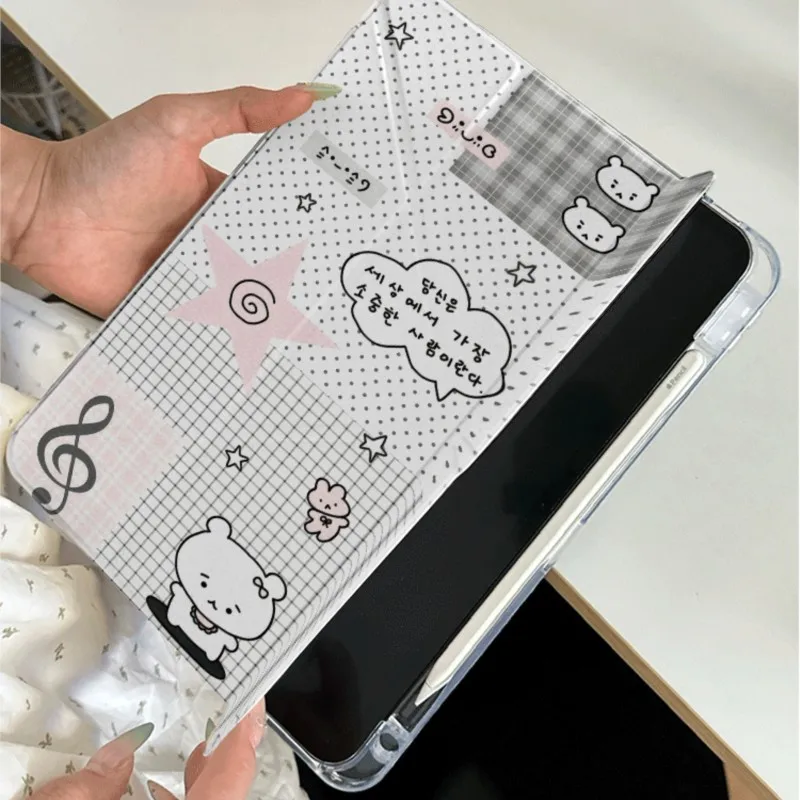 

Korean Style Bear & Star Kawaii Tablet Case For iPad Pro 11/12.9/13in Air 6/7/8th 11/13inch 2018-2026 M2 M3 M4 Protective Cover
