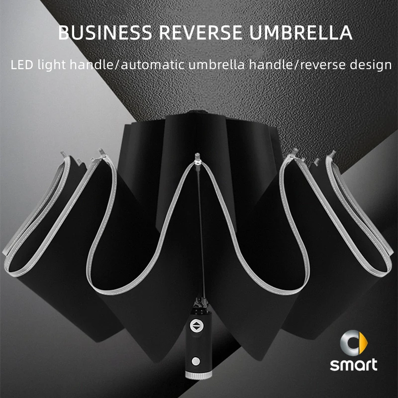 Automatic Reflective Stripe Reverse Led Light 10 Ribs Windproof Umbrellas For Smart 451 brabus Smart 453 fortwo forfour