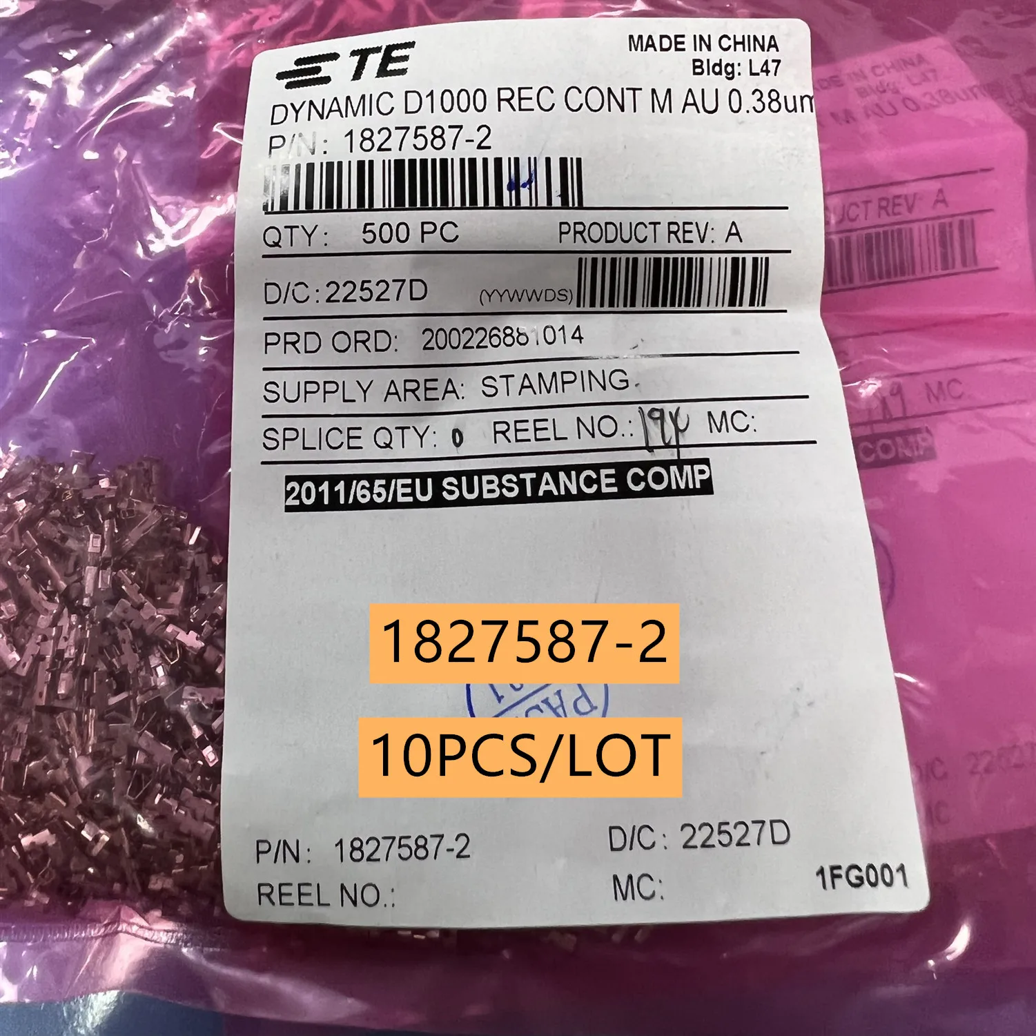 1827587-2 مستطيلة الطاقة الاتصال الديناميكي D-1000 مطلية بالذهب الاتصالات النحاس المقبس تجعيد 28 AWG السلع الأصلية 10 قطعة/الوحدة