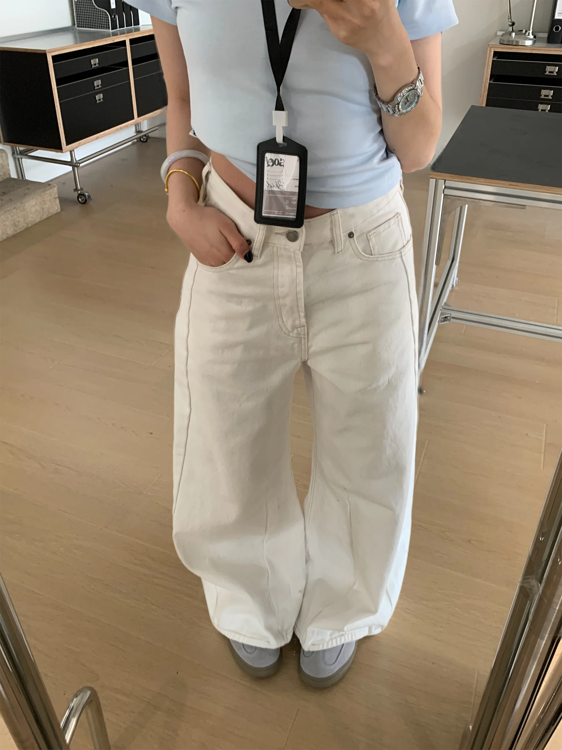 

Cleanfit Свободные широкие белые джинсы с матовым дизайном Американские брюки Sle для мужчин и женщин Повседневные джинсы свободного покроя