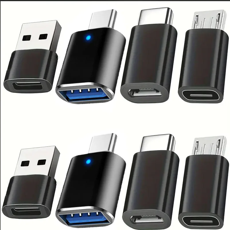 Ensemble d'adaptateurs 8 pièces, adaptateur USB femelle vers type-c mâle, convertisseur USB-C vers USB, connecteur micro USB vers USB-C USB-C vers micro mâle