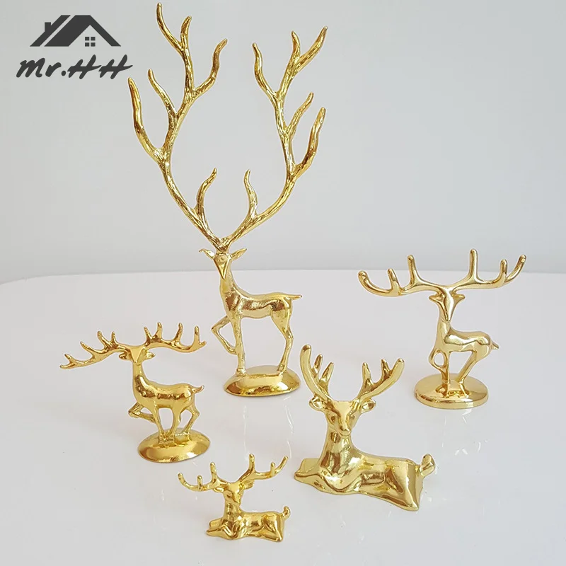 

1 Piece Elk Statue Art Decoration Scandinavian Christmas Reindeer Home Crafts Vintage Gold Table Decoration Holiday Gift