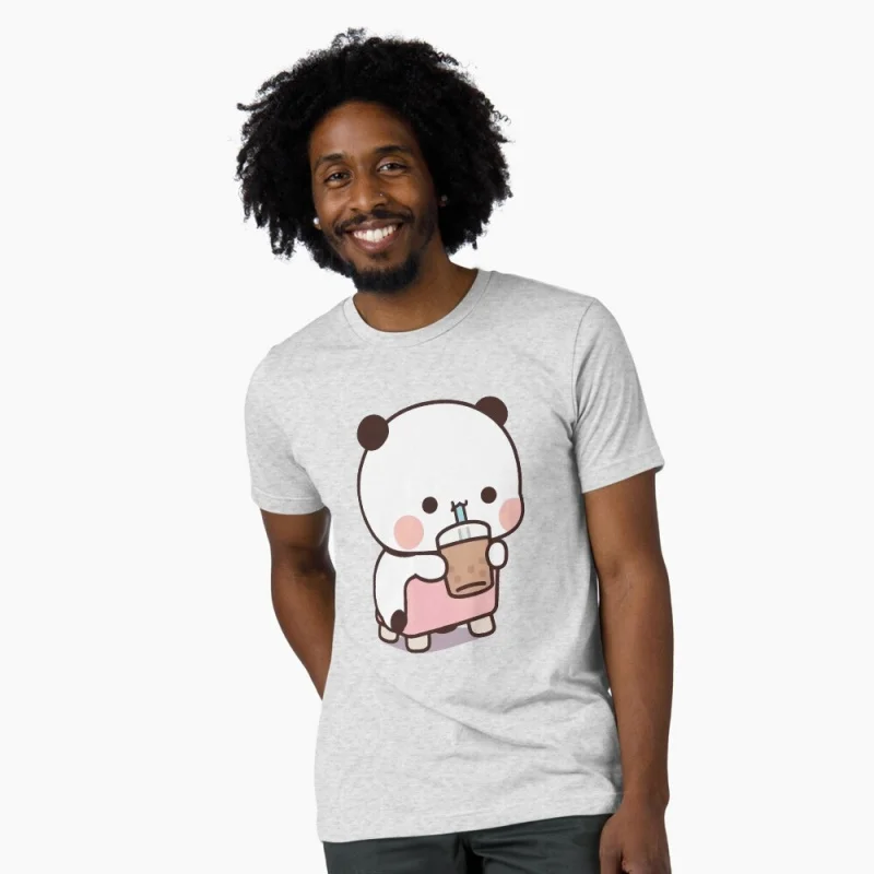Bubu enjoying her boba Gift t shirt ‌kawaii‌ Panda Bear Cartoon Graphic tee Cute Y2K Clothes 100% cotton All size Tee S-6XL