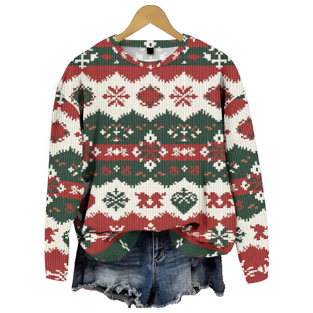 

Теплые и модные свитера для женщин и девочек. Уютные пуловеры с длинными рукавами и принтом снежинок.