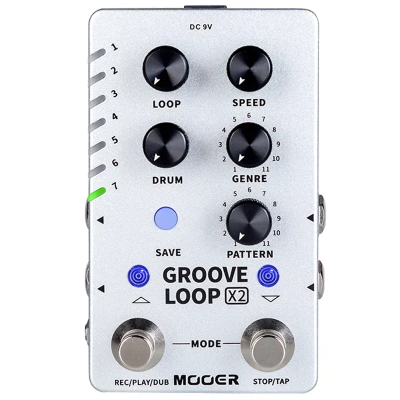 MOOER Groove Loop X2 Pedal de efectos de guitarra Mini Pedal Looper estéreo con 14 ranuras de ahorro Pedal de máquina de tambor 121 Pedal diferente