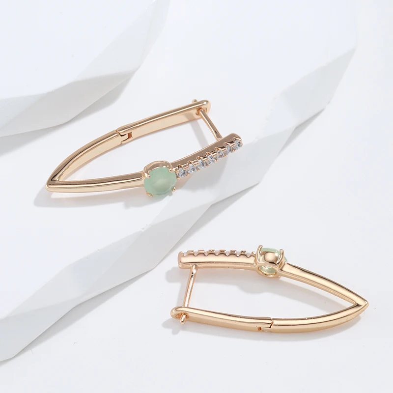 SYOUJYO Green Natural Zircon V Shape Earrings For Women 585 Rose Gold Color All Matching Daily Luxury Jewelry New Best Design