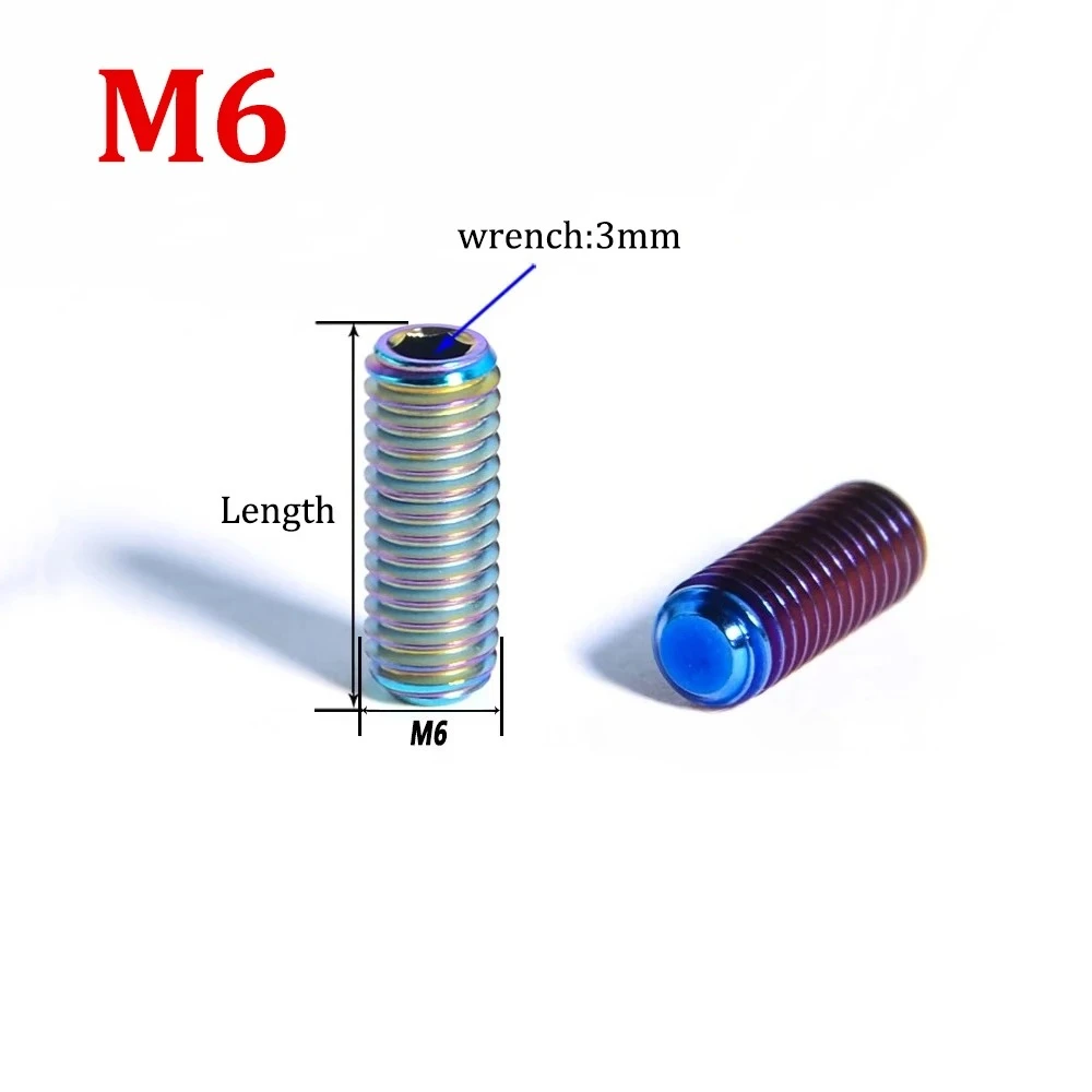 Titanium Alloy Screw M6 x 8 12 16mm Headless Machine, Top Wire, Bicycle Transmission Flat End Set Screw