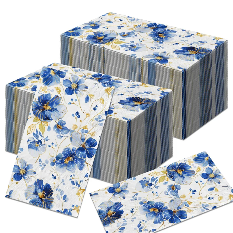 20pcs Blue White Floral Flower Guest Napkins Disposable Paper Dinner Napkin Bathroom Hand Towels Wedding Birthday Party Decor