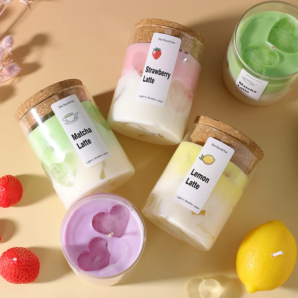 1Cup Valentine's Day Scented Candles,Cute Heart Desserts Coffee Handmade Creative Jelly Soy Wax Gift Atmosphere-themed Ornaments