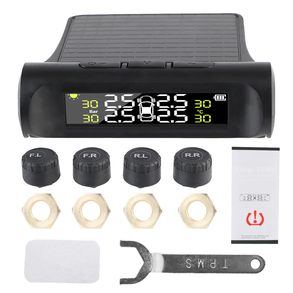 Bandenspanningscontrolesysteem Temperatuurwaarschuwing Nieuwe C Externe batterijversie Sensoren Solar TPMS Autobandenspanningsmonitor