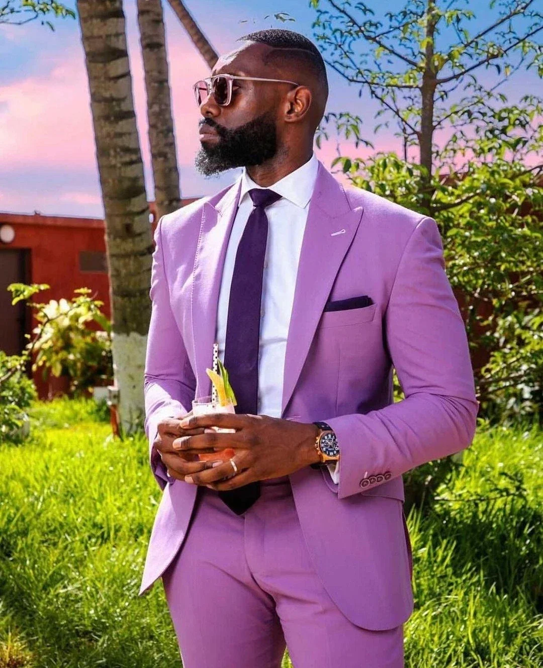 2 piece Causal African Summer Purple Peak Lapel Men Suits Wedding Slim Fit Groom Tuxedo Terno Masculino Prom Blazer  Jacket Pant