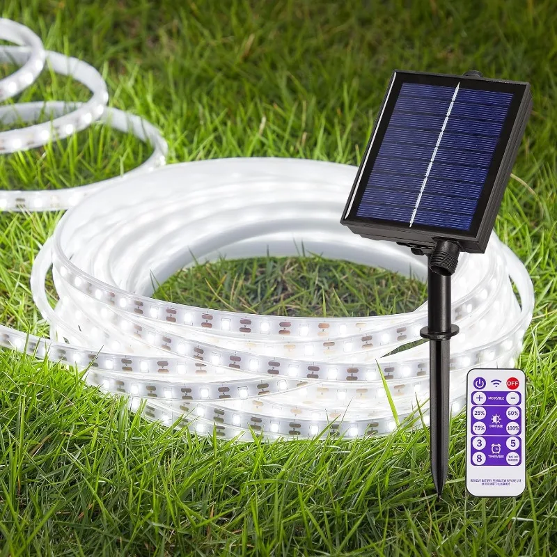 16.4ft Solar LED Light Strip, 8 Lighting Modes, 300 LEDs, White Solar String Lights for Patio Yard Porch Decoration (White)