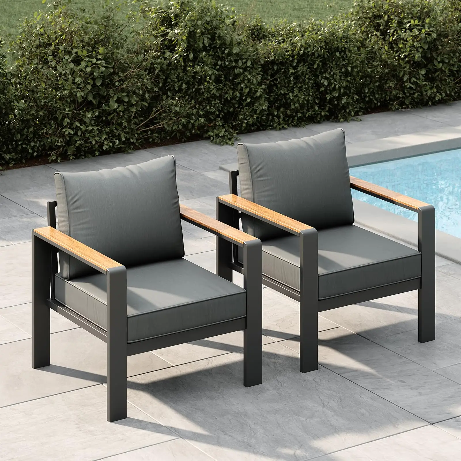 Aluminum Outdoor Patio Furniture Armchair -1PC, All-Weather Outdoor Patio Sofa with Washable Thick Cushion, Patio Sofa