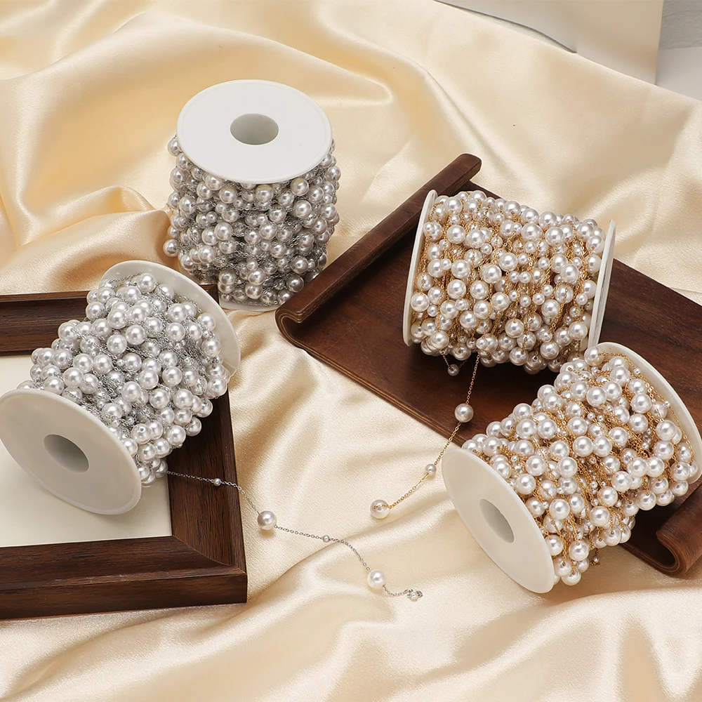 2 Meter Edelstahl-Imitationsperlenketten für DIY Handgemachte Damen-Halsketten, Schmuck, Armbänder, Ohrringe und Zubehör – Detail 5