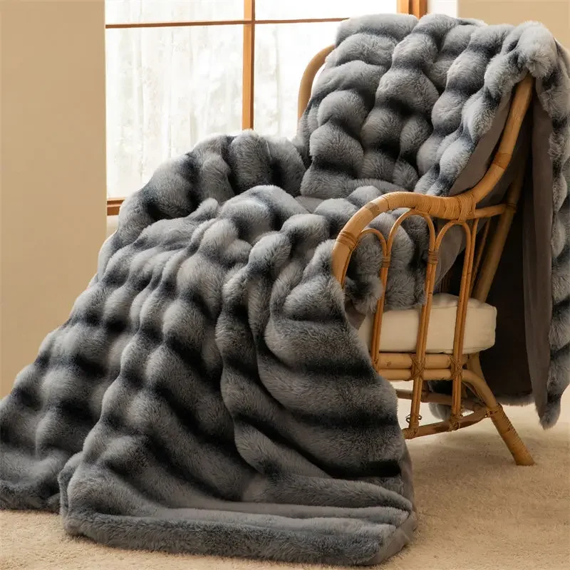 Light Luxury Rabbit Hair Thickened Double Layer Blanket Soft Skin-Friendly Milk Velvet Shawl Blanket Office Sofa Nap Blanket