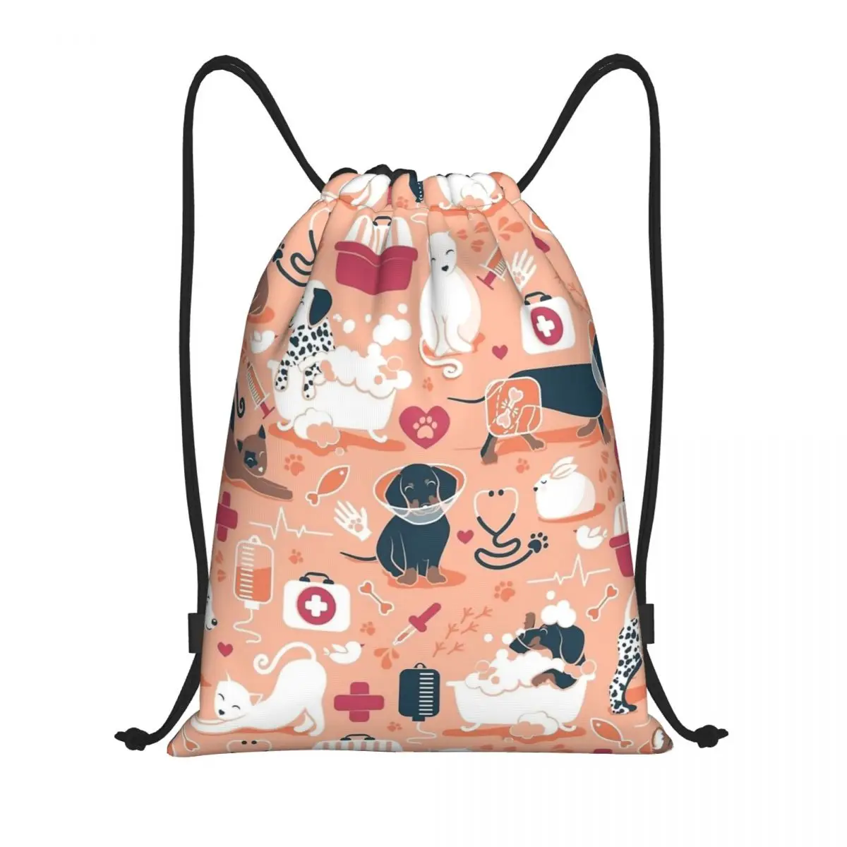 Veterinary Medicine Dachshund Dogs Cats Drawstring Backpack Sports Gym Bag String Sackpack for Cycling