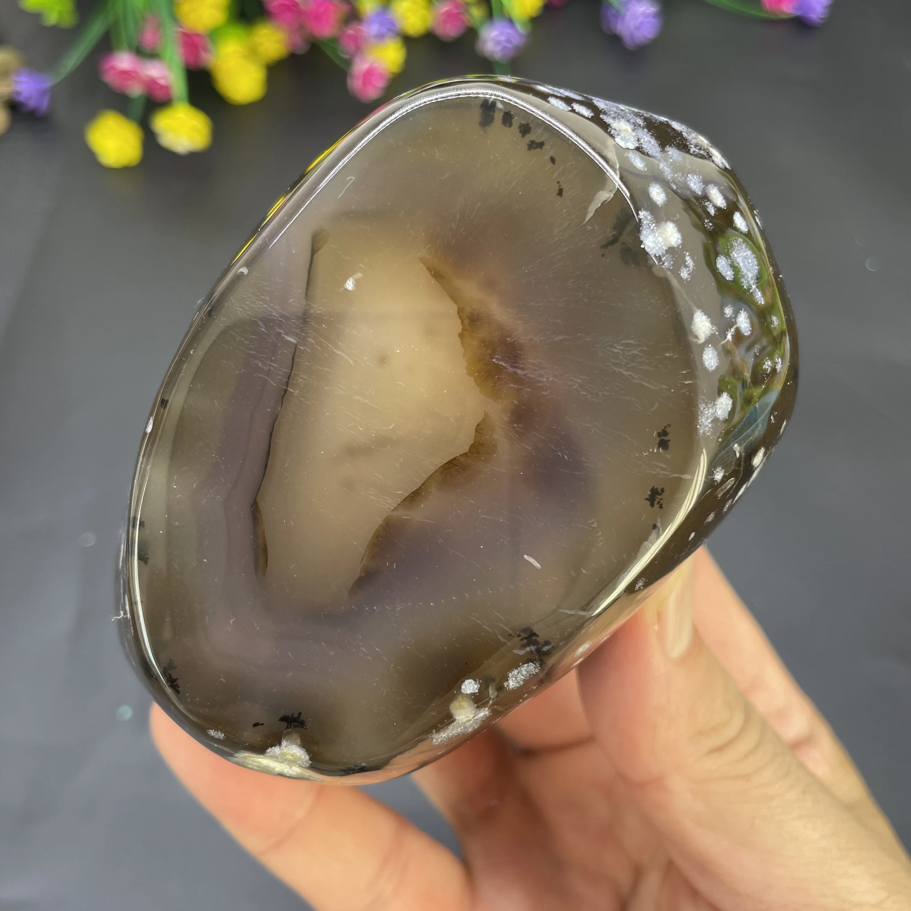 594g Natural Rough Polished Bile Agate Crystal Quartz Healing Stone With Water Trapped Inside Moving Original Home Decor E19