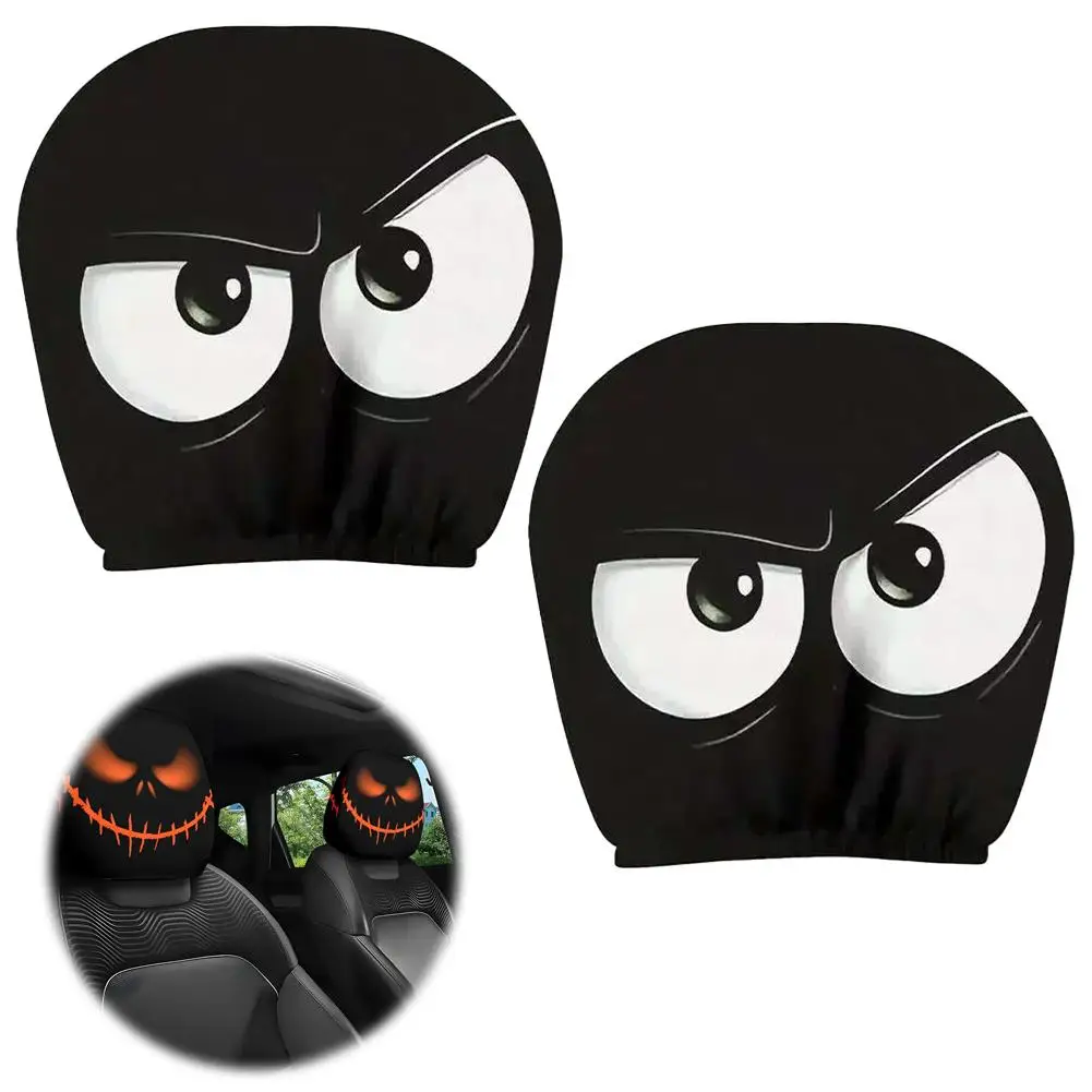 Funda para reposacabezas de coche de Halloween, decoración Interior de coche, cubierta con estampado de ojos grandes, funda para asiento de dibujos animados, reposacabezas de calabaza malvado X8S3