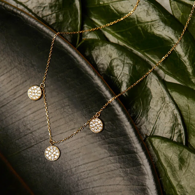 

S925 Серебро 18 К Позолоченное Три Круглый Кулон Ожерелье с Цирконом для Женщин Минималистичная Роскошная Многослойная Цепочка Ювелирные Изделия Подарок